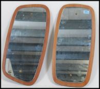 2 vintage mid century teak wood backed frameless w