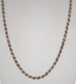 A silver 925 rope twist necklace chain with spring hoop clasp. Chain measures 22 inches and weighs