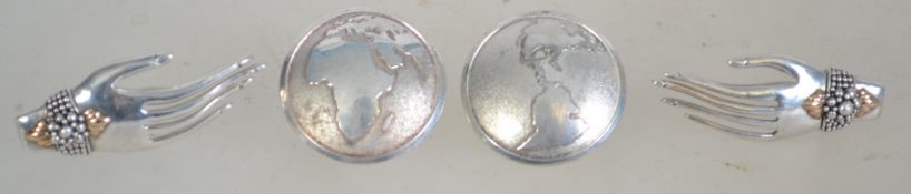 A pair of silver 925 Art Deco style earrings in the form of a pair of hands along with a pair of