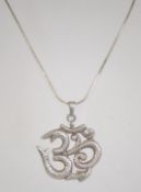 A silver 925 snake link necklace chain having a lobster claw clasp and a large silver 925 Buddhist