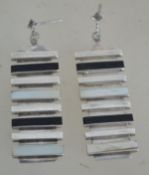 A pair of silver 925 Art Deco style ladies drop earrings of rectangular form with perpendicular