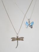 Two silver 925 necklace chains one being a rolo link chain with push hoop clasp having butterfly