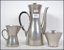 A mid century KMD dutch 3 piece pewter tea service / coffee service  comprising coffee pot,