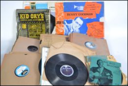 A collection of vinyl long play LP albums together with some 78rpm records, mainly Jazz artists to