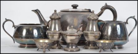 A collection of silver plated wares to include2 ENPS table salts, condiments, mustard pot with