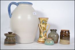 A small collection of studio pottery to include Prinknash, Denby etc. Large flagon, vases, creamer