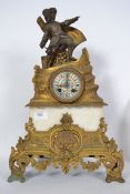 A 19th century alabaster and sevres panel mantel clock having gilt metal embellished sides and