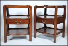 A good pair Georgian style solid mahogany bedside cabinets each with serpentine fronts having