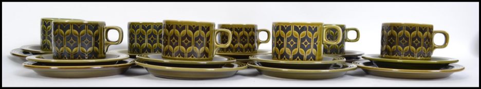 A group of 8 vintage retro mid century Hornsea pottery trios in the Heirloom pattern each trio