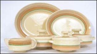 An Art Deco part dinner service by Clarice Cliff for Wilkinsons Ltd to include lidded tureens,