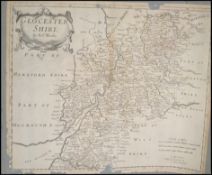 A mounted antique map of Gloucestershire ( glocestershire ) by Robert Morden. The map with loss to
