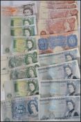 A collection of vintage bank notes to include a blue one pound Peppiatt note, pound notes, ten
