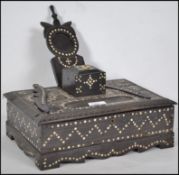 Mid-19th Century Anglo-Indian carved hardwood travel Writing Box, ink well to top single drawer to