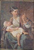 Believed FW Burton ( 1855 - ) A 19th century watercolour painting of a robed mother and child in a