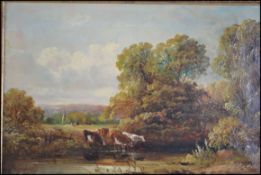 Local interest - A late 19th century oil painting on canvas by Henry Harris (1852 - 1926) cattle
