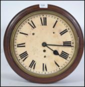 A Victorian fusee movement station - wall factory clock of circular form with mahogany case having