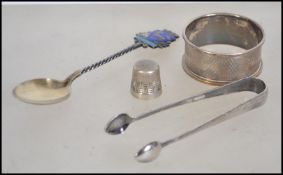 A silver hallmarked enamel spoon ' Preston ' by  Vaugton & Sons of Birmingham together with a pair