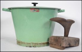 A vintage 1950's enameled kitchenalia steamer / laundry pan with lid , labelled REGINA vitreous