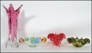 A small collection of vintage retro 20th century studio glass ware to include possible Murano