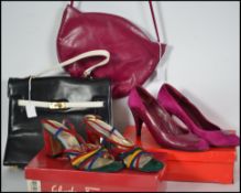A good collection of ladies bags and shoes.  A pair of Salvatore Ferragamo calf suede leahter