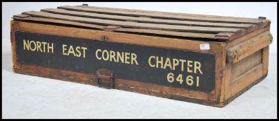 A stunning early 20th century wooden bound  steamer / travel trunk. With notation for North East