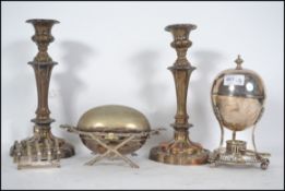 A collection of vintage early 20th century items to include egg coddler, bacon warmer, a pair of Art