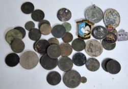A collection of 19th and 20th century coins both silver and copper together with medals enamel