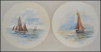 2 19th century paintings on silk fabric being unsigned with scenes of sailing boats / thames