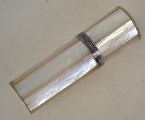 An 19th century mother of pearl and silver needle case.