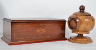 An Edwardian mahogany inlaid desk top stationary box with conch shell inlay. Hinged top with