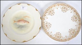 A Royal Doulton Sea Bream cabinet plate by C Hart stamped to the base together with another