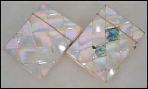 A Victorian mother of pearl and abalone shell card case, set with panels of abalone and mother of