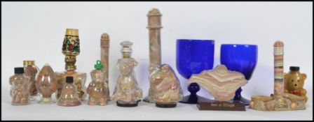 Two Bristol Blue glass goblets etched to base Bristol together with a group of 14 isle of Wight sand