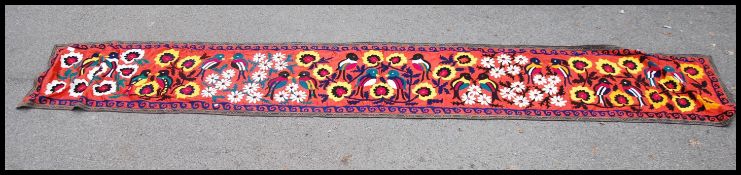 A stunning large Chinese / Asiatic hand sewn quilt work tapestry wall hanging depicting birds and