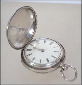 A silver hallmarked full hunter verge fusee pocket watch by Geo ( George ) Holland, London serial no