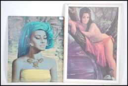 Two retro / kitsch 20th century pictures to include a Tretchikoff ' Balinese Girl ' together with