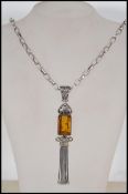 An impressive heavy and large chain linked 925 sivler Italian necklace and amber drop pendant. The