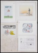 A collection of five framed and glazed political sketch print pictures, most signed in the margins