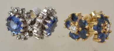 2 pairs of vintage 9ct gold sapphire and diamond earrings. To include white gold and yellow gold