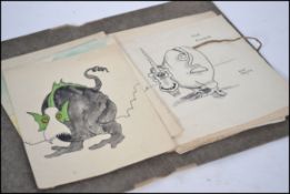 Portfolio of 27 original pen & ink cartoons of most surreal bizarre creature by Bert Tracey (Mid
