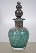 A silver and mottled glass hallmarked perfume bott