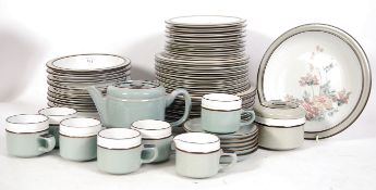 A mid century retro Denby Romance 8 piece dinner service comprising cups, dinner plates, bowls etc.