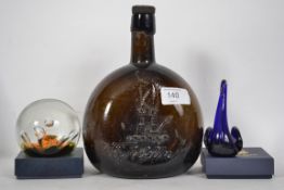 A  collection of Bristol blue glass to include paperweights by Peter Hewlett, blue glass swan