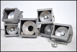 A collection of 6 vintage mid century Industrial theatre / cinema lights by Strand. Each with wall
