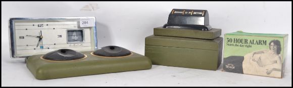 A collection of vintage retro 20th century items to include a retro alarm clock made in China with a