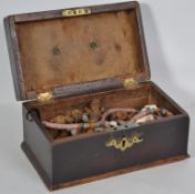 A Georgian mahogany jewellery casket filled with ladies vintage bead necklaces to include murano