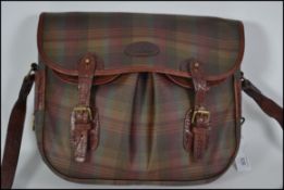 A vintage Mulberry plaid shooting style satchel / messenger bag.  This tartan check leather unisex