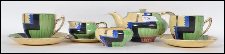 A 1930's Art Deco tea service in geometric colours to include the teapot, cups, saucers etc by Grays
