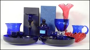 A collection of Blue and Bristol blue glass to inc