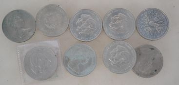 Coins. A collection of 9 British crowns  having Elizabeth/ Prince Charles, Lady Diana etc. Total